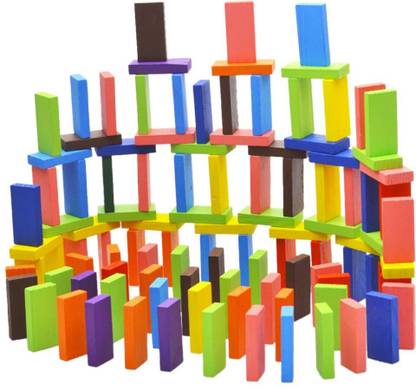 Qexle Toyshine 120 pcs 12 Color Wooden Dominos Blocks Set, Kids Game Educational Play Toy, Domino Racing Toy Game Run Board