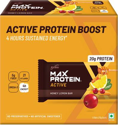 RiteBite Max Protein Active Honey Lemon Bars 420g - 6 (70g x 6) Box