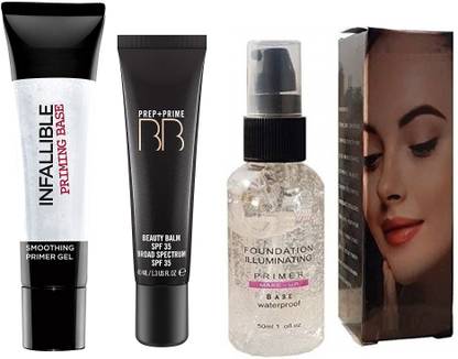 Sheny MAKEUP INFALLIBLE PRO MATTE-LOCK LONGWEAR MATTIFYNIG FACE PRIMER , FOUNDATION ILLUMINATING PRIMER MAKEUP BASE WATERPROOF 50 ML AND PREP + PRIME BB BEAUTY BALM SPF 35 BROAD SPECTRUM - LIGHT PLUS
