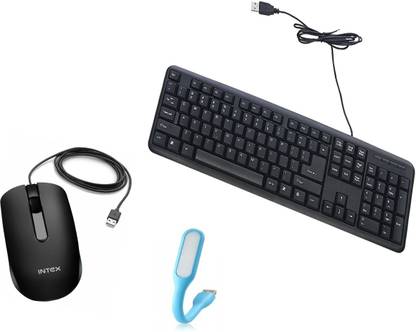 Intex WIRED STANDARD KEYBOARD SOFT TOUCH KEY LONG KEY LIFE TIME LONG CABLE BACK Wired Optical Mouse (USB 2.0, Black) USB LED Light Adjust Angle / bendable Portable Flexible USB Light with usb for power bank PC Laptop Notebook Computer keyboard outdoor Energy Saving Gift Night Book Reading Lamp all item best quality combo set ) Combo Set