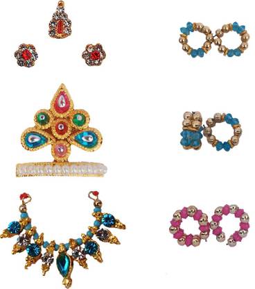 shrinath mukut size 1/2 no laddu gopal mukut mala set kangan/'tilak bindi Deity Ornament
