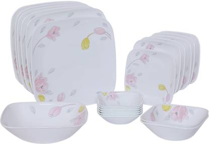 CORELLE Pack of 21 Glass Elegant City Vitrelle Glass 21Pcs Square Dinner Set Dinner Set
