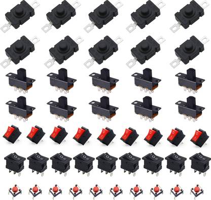 Electronic Spices Electronicspices Combo Of Switchs rocker + Push + Slide 10pcs each for electronic and science project (5 types) Electronic Components Electronic Hobby Kit