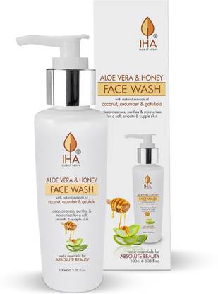 IHA Aloe Vera and Honey Herbal  - Moisturising  with Gotukola, Coconut and Cucumber, Hydrating Face Cleaner for Men and Women, Normal to Dry Skin - 100 ML Face Wash