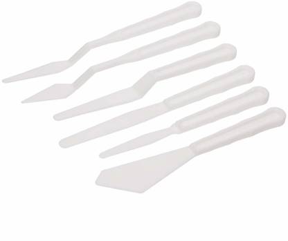 THR3E STROKES Plastic Painting Palette Knives Set 6Pcs White Art Artist Paint Spatula Tools for Oil Acrylic Painting Color Mixing 0 Paint Wells Palettes  with Lid