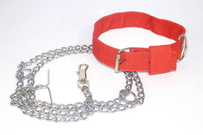 ROCKY Combo Dog Collar & Chain 1.5 Inch Collar And 1.5 Meter Chain (Red) Dog Collar & Chain