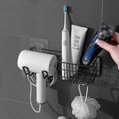 SALUANA Hair Blow Dryer Holder Wall Mount, Bathroom Storage Basket & Styling Tool Organizer fits for Hair Dryer .Flat Iron, Curling Wand, Hair Straightener, Brushes & Holds Hot Tools Stainless Steel Wall Shelf