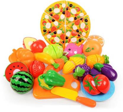 34PCS Kids Toy Pretend Role Play Kitchen Pizza Fruit Vegetable Food Cutting Set