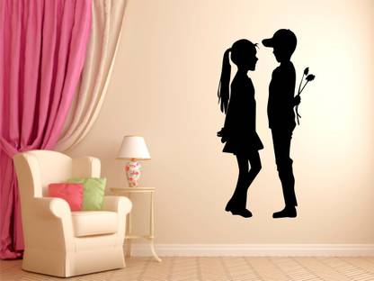 Decor studio 60 cm black decal love couple hearts black colour wall sticker for home decor (pvc vinyl covering area 60cm X 110cm ) Reusable Sticker
