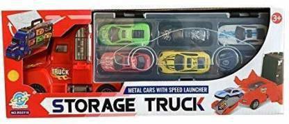 Dherik Tradworld 6 Car Set of Car Carrier Truck Container Storage Box Includes Toy Cars and Accessories with Carrying Case, Jumbo Truck Best Toy Gift for Kids