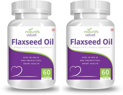 Natures Velvet Lifecare Flax Seed Oil 1000mg, Omega 3-6-9, 60 Liquid Capsules - Pack of 2