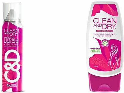 CLEAN AND DRY Combo Of Daily Intimate Wash 189ml & Daily Intimate Foam Wash 85g Intimate Wash