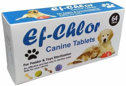 Ef-Chlor Canine Tablets , Dogs & Cats Toys & food container cleaning Tablet Pet Toys Cleaning Tablets - Easy and Fast Way to Clean Toys & Food Container of Your Pet (Pack of 64 Tablets)