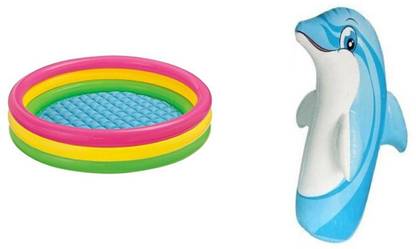 DINAARKAN COMBO OF 3 FEET BATH TUB AND 3 FEET INFLATABLE HIT ME DOLPHIN