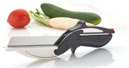 DS SALES 2-in-1 Steel Smart Clever Cutter Kitchen Knife Food Chopper and In Built Mini Chopping Board with Locking Hinge; with Spring Action; Stainless Steel Blade (Black) Vegetable & Fruit Chopper (1) Vegetable & Fruit Slicer