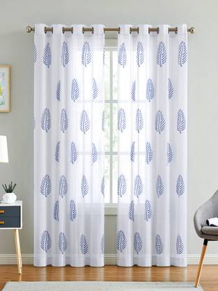 LINENWALAS 213.36 cm (7 ft) Cotton Semi Transparent Door Curtain (Pack Of 2)
