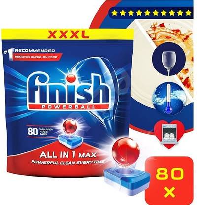 Finish Powerball All in 1 Max | Dishwashing POD| 80 Tablets | (1.28kg) Dishwashing Detergent