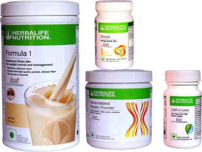 HERBALIFE Extraordinary Weight Loss Combo- Formula 1, Protein , Afresh & Cell U Loss Tablet Energy Drink