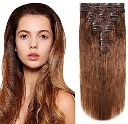 PrettyShineHair 10 PCS SET HUMAN HAIR EXTENSIONS CLIP ON REAL CLIP IN EXTENSIONS FOR WOMEN AND GIRLS 100 LIGHT BROWN 14INCH Hair Extension