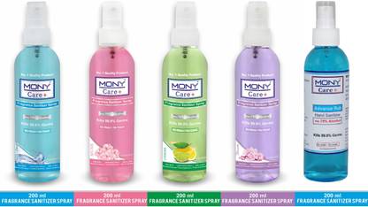 Mony Care Plus Fragrance Sanitizer Spray (5Pcs of 200 Ml) 75 % Alcohol Content Hand Sanitizer Bottle