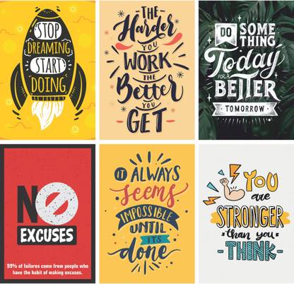 Combo Pack of 6 HD Motivational Wall Posters and Inspirational Quotes for School Office Students Home Paper Print