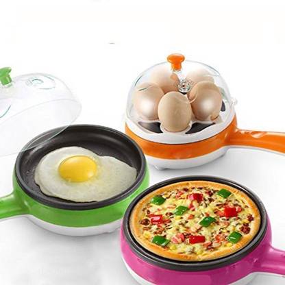 MBK IMPEX Multi functional Electronic 2 in 1 Single Layer Egg Boiler Steamer Cooker With Handle and Capacity of 7 Eggs | Egg Boiling Non-Stick Steamer and Egg Frying Pan Machine (Multi) Egg Cooker