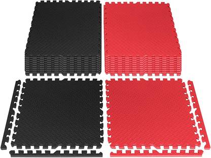 SIGNATRON EVA Foam Interlocking Tiles Floor MATS for Gym -Pack of 6 RED, BLACK 10mm Exercise 10 MM mm Yoga Mat