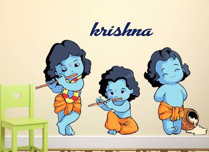 WALL STICKS 91.44 cm THREE IMAGES OF LORD KRISHNA STICKER Self Adhesive Sticker