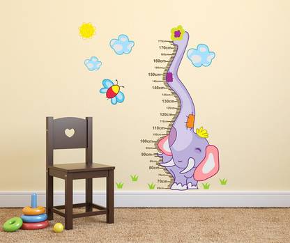 WALLDECORS 109.982 cm HEIGHT MEASUREMENT WITH ELEPHANT IMAGE STICKER Self Adhesive Sticker