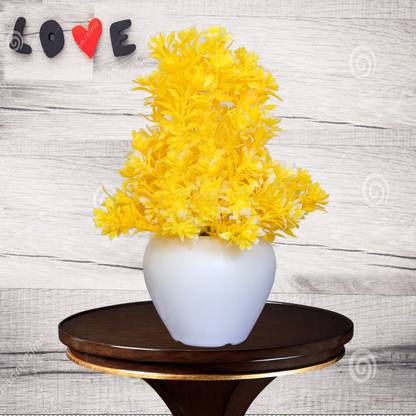 MODO Artificial Bonsai Plant with Round Pot for Office,Home,Indoor Decore/Guldasta-18 CM (Yellow Color, 1 Piece) Bonsai Wild Artificial Plant  with Pot