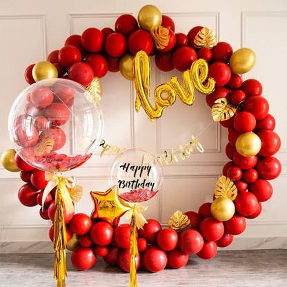 Bash N Splash Printed Happy birthday Love Balloon with Love Balloon, Confetti Balloon, Bobo Balloon, Star Balloon Valentines day love Wedding Birthday Party Foil balloon (Pack of 65) Balloon