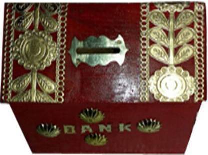 Smarts collection Wooden red colour hut shape coin bank with 1 lock and 2 keys Coin Bank Coin Bank