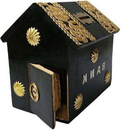 Smarts collection Wooden black colour hut shape coin bank with 1 lock and 2 keys Coin Bank Coin Bank