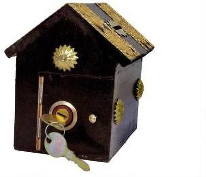 Smarts collection Wooden black colour hut shape coin bank with 1 lock and 2 keys Coin Bank Coin Bank