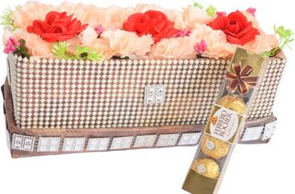 FERRERO ROCHER Chocolate Flower Bouquet With Pack Of 4 Chocolates| Delicious Chocolate Bouquet| Valentine Gift Item| Combo