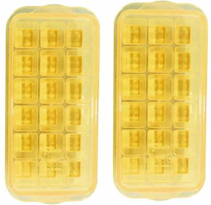FAAS Ice Cube Tray with Lid, 18 Cube Trays Multicolor (Pack of 2) Yellow Plastic Ice Ball Tray