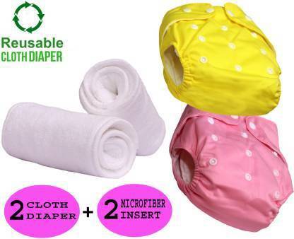 kogar All In One Reusable Washable Soft Cloth Fabric Diaper Nappy With Free Insert For New Born To 2 Year Baby (2Diaper+2Insert)