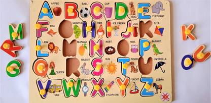 उर्मी Brain Developer Wooden Alphabet Puzzle Knob Educational Learning Toy (Multicolor)