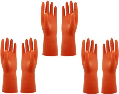 Wovas Chemical Resistant Gloves, Protective Safety Work Heavy Duty Industrial Rubber Gloves. Acid, Alkali and Oil Protection, Non-Slip, Orange , Pack of 6. Rubber  Safety Gloves