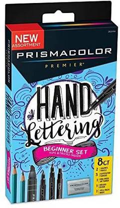 PRISMACOLOR Premier Beginner Hand Lettering Set with Illustration Markers, Art Markers, Pencils, Eraser and Tips Pamphlet, 8 Count