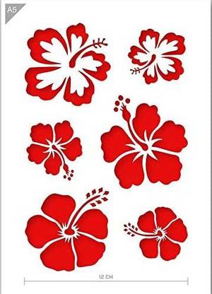 Qbix Aloha Flowers Stencil Flowers Stencil Hawaii Flower Stencil A5 Size Reusable Kids Friendly DIY Stencil for Painting, Baking, Crafts, Wall, Furniture
