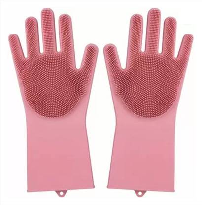 Techfly Reusable Rubber Silicon Household Safety Wash Scrubber Heat Resistant T2 Wet and Dry Disposable Glove