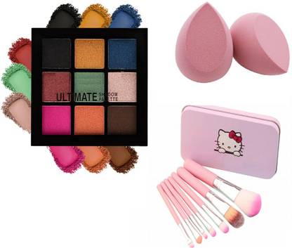 Shrijaa Beauty Ultimate 9 Color Eyeshadow Palette with Hellokitty Makeup brush & 2 Sponge Puff