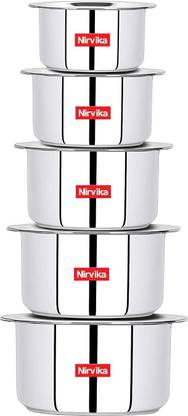 Nirvika 5 Pcs High Quality Heavy 22 Gauge Cook and Serve Use tope set with lid Container /Tope/Cookware ( Non Stick) Non-Stick Coated Cookware Set