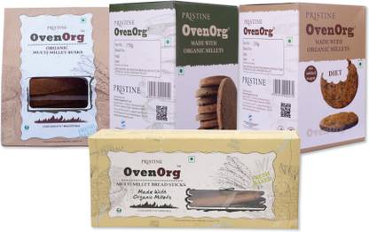 PRISTINE Ovenorg Organic Rusk, Bread Stick, Biscuits Regular & Diet Combo