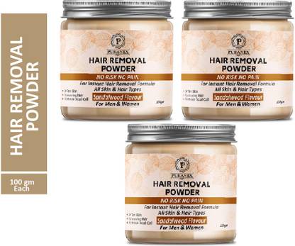 puranex Hair Removal Powder (Sandalwood Fragrance) For Underarms, Hand, Legs & Bikini Line Three in one Use For D-Tan Skin, Removing Hair, Remove Dead cell (For Easy Hair Removal No Risk No Pain Men & Women 300 gms Powder (Pack of 3) 100 gm Each Wax