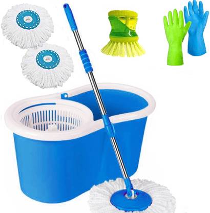 V-MOP Classic Magic Dry Bucket Mop - 360 Degree Self Spin Cleaning Mop Set for Home & Office Floor Cleaning Mop Set - -044 Mop Set, Bucket, Glove, Cleaning Brush