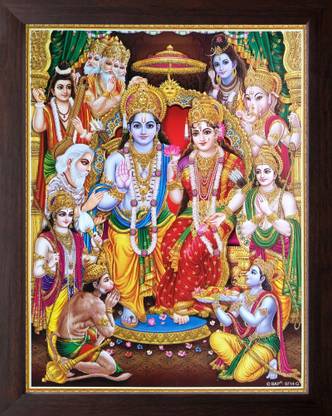 Artisan Cart Various God & Ram Darbaar Painting with Plane Brown Frame Digital Reprint 12 inch x 9 inch Painting
