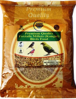 Nitishree Moti/Big/Large Size Foxtail Millet (Kangni)/ Yellow Millet(Pasco) Bird Seed/Food 1kg for Canary, Finches, Budgies, Lovebirds, Cockatiels and Small Birds - 2 KG Nuts 2 kg (2x1 kg) Dry New Born, Young, Senior, Adult Bird Food