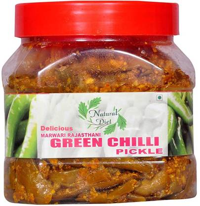 Natural Diet Marwari Rajasthani Green Chilli Pickle Delicious Hari Mirch ka Achar (400 grams) Green Chilli Pickle